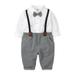 JDEFEG 4 Piece Set Baby Toddler Kids Baby Boys Gentleman Suit Shirt Long Sleeve Bowtie Plaid Suspender Pant Trousers Outfits 2Pcs Set Clothes Baby Boy Blankets Cute Cotton Grey 80