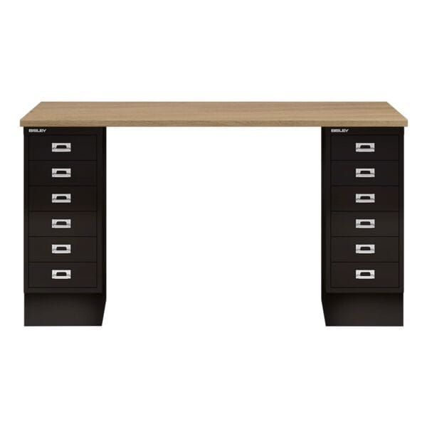 Bisley Schreibtisch »MultiRange« eichefarbene Platte mit 12 Schubladen schwarz, 140x74x60 cm