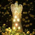 Visland Praying Angel Garden Figurine Outdoor Sculpture Statue Decor Solar Garden Art with 6 LEDs Welcome Sign Resin for Patio Lawn Yard Porch Cemetery Grave Ornament Housewarming Decoration