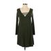Venus Casual Dress - A-Line Plunge Long sleeves: Green Print Dresses - Women's Size Small