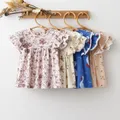 Robe d'été en coton pour bébés filles de 0 à 3 ans motif floral manches courtes volants