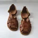 Sandales plates en cuir vintage pour femmes tissées à la main en cuir de cercle chaussures d'été
