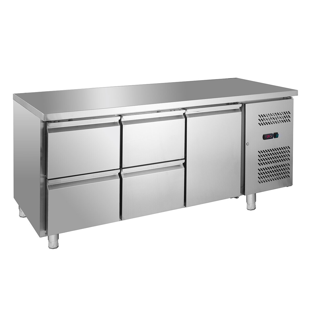 GastroHero Kühltisch Edelstahl GN 1/1 1 Tür 4 Schubladen Umluftkühlung 0 °C bis +8 °C 230 V Profi Gastronomie Kühltisch 1800x700x850 mm Image