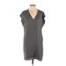 Blaque Label Casual Dress - Shift Plunge Short sleeves: Gray Print Dresses - Women's Size X-Small