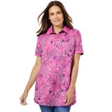 Plus Size Women's Perfect Printed Short-Sleeve Polo Shirt by Woman Within in Peony Petal Paisley (Size 1X)
