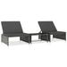 Ebern Designs Izzybella 73.5" Long Reclining Chaise Long Set w/ Cushions & Table Plastic in Gray | 33 H x 70.5 W x 73.5 D in | Outdoor Furniture | Wayfair