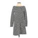 Gap Casual Dress - Shift Boatneck Long sleeves: Gray Marled Dresses - Women's Size Small