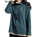 Max LuLu – t-shirt à manches longues et col roulé pour femme haut vert décontracté couleur unie
