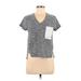 Trafaluc by Zara Short Sleeve Top Gray Marled V Neck Tops - Women's Size Small