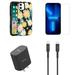 Accessories Bundle Pack for iPhone 14 Case - Heavy Duty Case (Cute Abstract Daisies) Screen Protectors UL Listed PD Wall Charger USB Type-C to MFI Lightning Cable