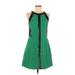 Sea New York Casual Dress - A-Line Crew Neck Sleeveless: Green Color Block Dresses - Women's Size 8