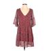 La Petite Etoile Casual Dress - A-Line Plunge 3/4 sleeves: Red Animal Print Dresses - Women's Size 1 - Print Wash