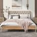 Full/Queen Size Upholstered Platform Bed in Linen with Button tufted
