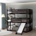 Full Over Full Bunk Bed with Twin Size Trundle, Pine Wood Bunk Bed with Guardrails