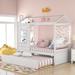 Twin Size House Bed with Twin Size Trundle, Solid Wood Bed Frame with Guardrail, Kid-Friendly Design, No Box Spring Needed