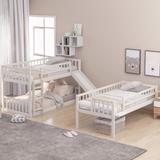 Twin-Over-Twin-Over-Twin Triple Bed with Built-in Ladder and Slide, Wood Triple Bunk Bed with Guardrails, Can be Separated