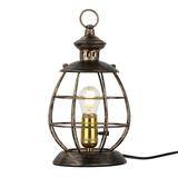 Vintage Wood Lantern Gold Table Lamp for Living Room Industrial Anti Rustic Reading Bedside Desk Lamp - Hurricane Nightstand Light for Outdoor Hallway Porch Patio