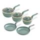Tower T800232JDE Cavaletto 5 Piece Cookware Set with 16cm, 18cm, 20cm Saucepans and 24cm, 28cm Non-Stick Frying Pans, Jade Green & Champagne Gold