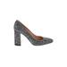 J.Crew Heels: Slip-on Chunky Heel Cocktail Party Silver Shoes - Women's Size 9 - Almond Toe