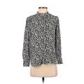 Ann Taylor LOFT Long Sleeve Blouse: Mock Covered Shoulder Ivory Animal Print Tops - Women's Size Small Petite - Print Wash