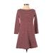 Hollister Casual Dress - A-Line Crew Neck 3/4 sleeves: Burgundy Print Dresses - Women's Size X-Small