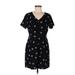 1.State Casual Dress - Mini V Neck Short sleeves: Black Floral Dresses - Women's Size 6