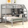 Twin Size Loft Bed Slatted Frame Wood Bunk Bed & Guardrail with a Stand-alone Bed, Storage Staircase, Desk, Shelves and Drawers