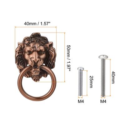 Lion Head Pulls Knob 10Pcs 1.57"x1.97" for Dresser Wardrobe Kitchen (Brown) - Brown