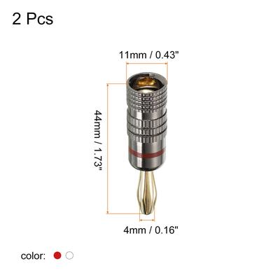 Banana Plugs Jack Connector Closed Screw 4mm Gold-Plated Copper Red White 2Pcs - Red, White