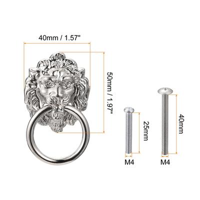 Lion Head Pulls Knob 10Pcs 1.57"x1.97" for Dresser Wardrobe Kitchen (Silver) - Silver