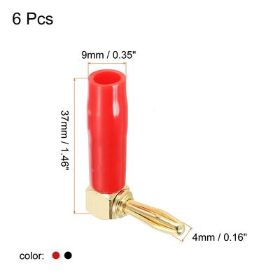 Banana Plugs 90Degree Jack Connector Screw Type 4mm Gold-Plated Copper Red Black - Red, Black