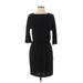 Zara Casual Dress Crew Neck 3/4 sleeves: Black Print Dresses - Women's Size X-Small