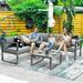 Costway 4PCS Patio Furniture Set Aluminum Frame Loveseat Coffee Table Cushions Deck Grey