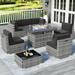 8 Piece Patio Furniture Set with 44 Propane Gas Fire Pit Table Outdoor Sectional Conversation Set Wicker Rattan Sofa Set with Coffee Table