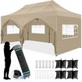 SANOPY 10x20 FT EZ Pop Up Canopy Anti-UV Waterproof Outdoor Tent Portable Party Commercial Instant Canopy Shelter Height Adjustable Tent Gazebo with 6 Removable Sidewalls 4 Sandbags Roller Bag