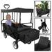 Geniqua Black Utility Collapsible Folding Wagon Cart w/Canopy Garden Beach Toy Sport Buggy