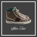 Gucci Shoes | Gucci Tennis 1977 Gg Logo Women’s 8 White Red Brown Green High Top Sneakers | Color: Green/Red | Size: 8