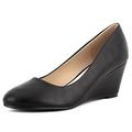 Greatonu Women's Formal Office Wedge Platform Mid Heel Dress Court Shoes Black pu UK 3.5