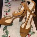 Jessica Simpson Shoes | Jessica Simpson T-Strap Suede Look Light Brown Heels / Sandals Size 10 | Color: Brown/Tan | Size: 10