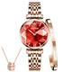 OLEVS Women Watches Japanese Quartz Waterproof Wristwatch Stainless Steel Strap Fashion Dress Luminous Lady Watch Bracelet Sets Valentines Day Gifts, Red Set-2