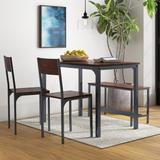 Trent Austin Design® Pickell 4-Person Dining Table Set, 2 Chairs w/ Backrest,2-Person Bench w/ Storage Rack Wood/Metal in Brown | Wayfair