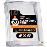 4 x 6 Clear Vinyl Tarp - Super Heavy Duty 20 Mil Transparent Waterproof PVC Tarpaulin with Brass Grommets - for Patio Enclosure Camping Outdoor Tent Cover Porch Canopy - by Xpose Safety