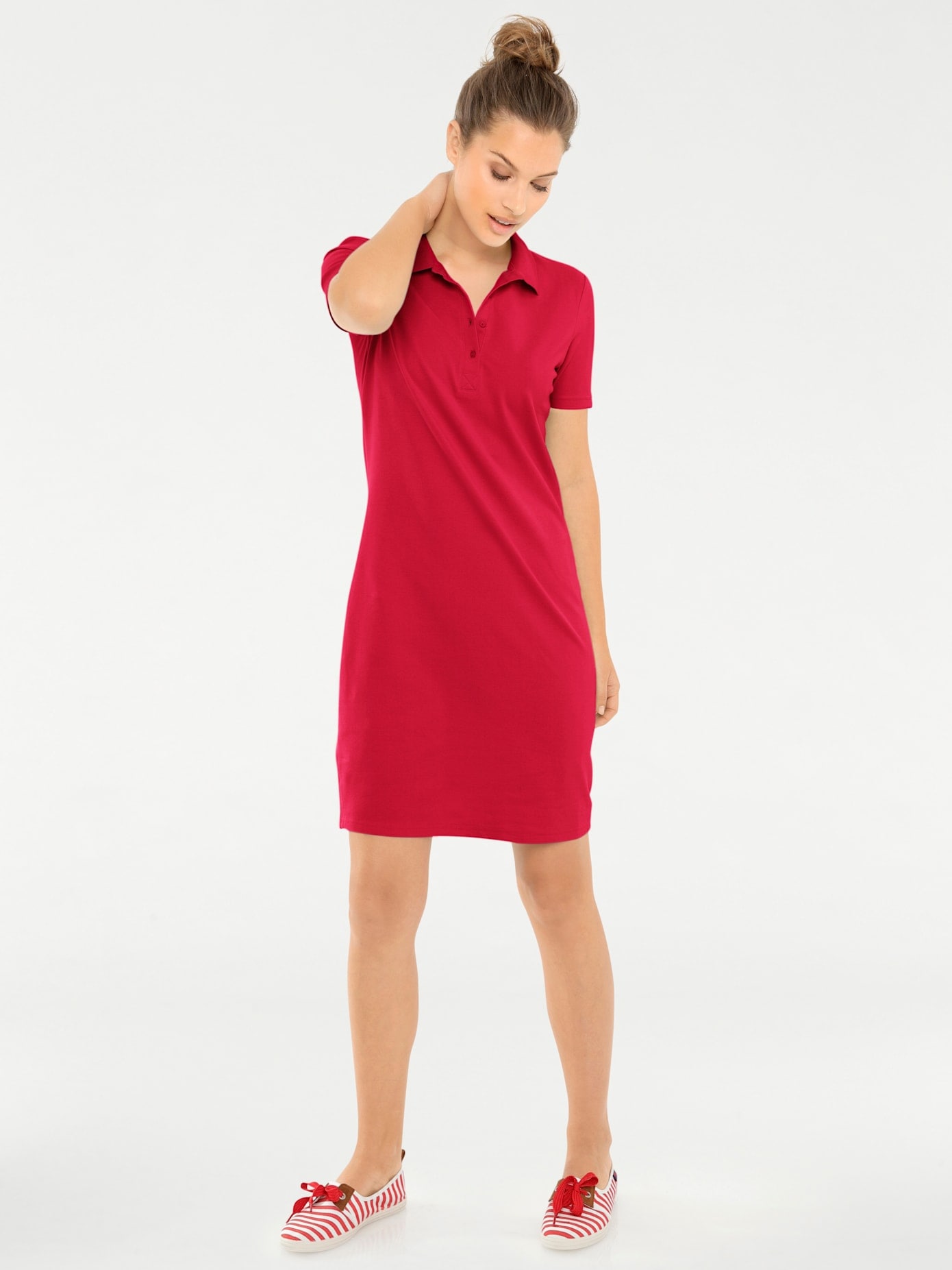 Shirtkleid "Polokleid", Damen, Gr. 40, Normalgrößen, rot, 95% Baumwolle, 5% Elasthan, B.C. BEST CONNECTIONS BY HEINE, unifarben, kurz, Kleider Shirtkleid