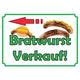 Bratwurst Verkaufsschild Schild mit Pfeil nach links A2 (420x594mm)