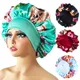 Bonnet de nuit en Satin pour femmes grand Bonnet soyeux imprimé Floral Design