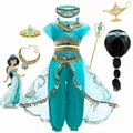 Robe de Princesse Jasmine pour Fille Costume d'Aladdin Vêtements de Jeu Carnaval Arabe Halloween