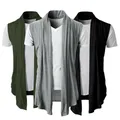 Cardigan long sans manches pour homme gilet cape vintage streetwear punk noir blanc gris