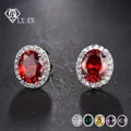 LXOEN – boucles d'oreilles en Zircon pour femmes ovale rouge cubique couleur argent cristal