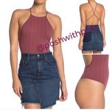 Free People Tops | Free People Nwt Bridget Square Neck Halter Top Bodysuit Wine Intimately Free New | Color: Purple/Red | Size: Various
