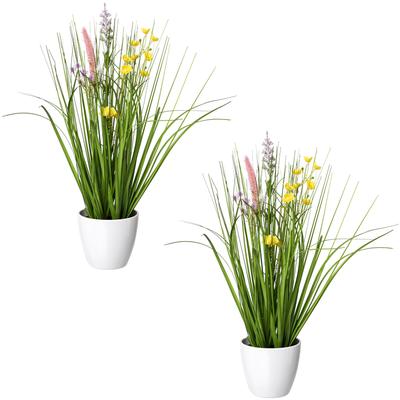 Kunstgras CREATIV GREEN "Blüten-Gras-Mix", bunt, H:41cm Ø:10cm, Kunststoff, Kunstpflanzen, in weißer Kunststoffschale Image